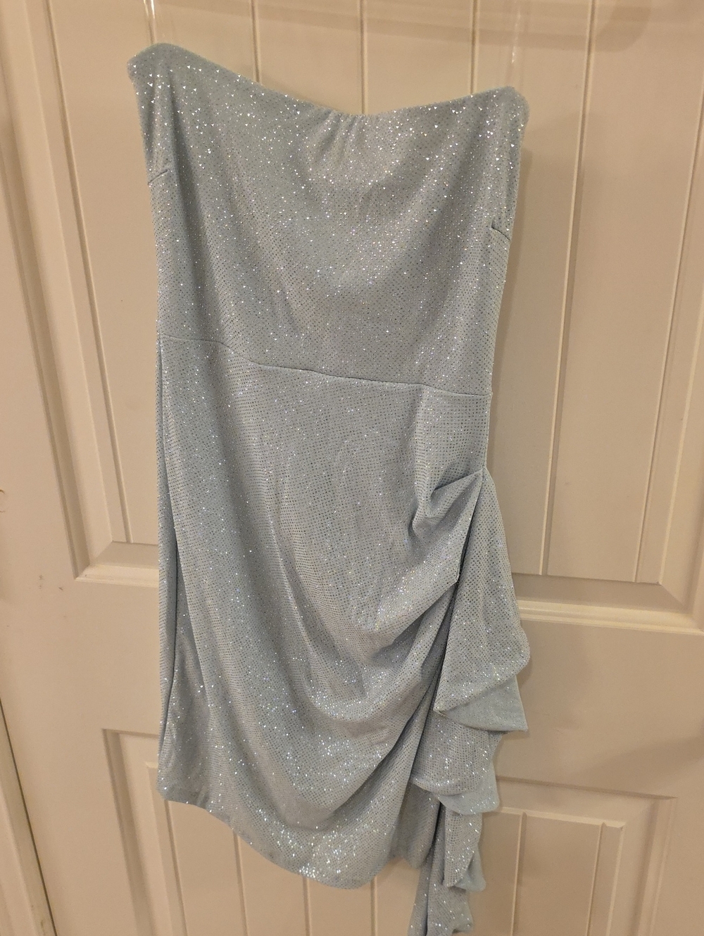 Sage Strapless Sparkling Powder Green Draped Cocktail Dress